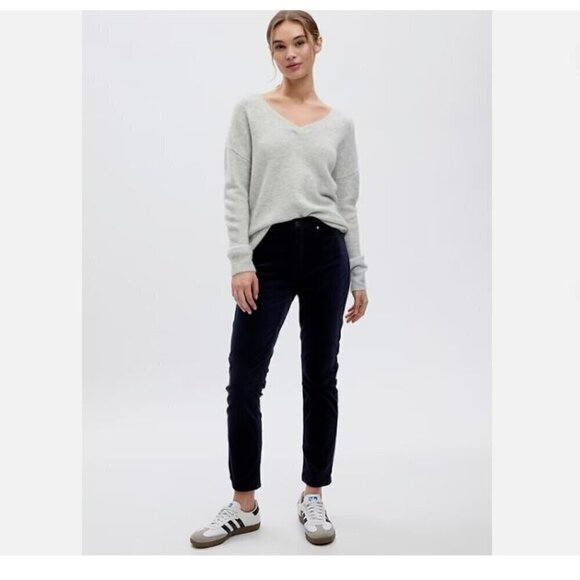 GAP High Rise Soft Vintage Slim Navy Blue VELVET Pants Size 4/27 RT$80 NEW - Picture 1 of 14